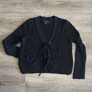 Forever 21 Black V-Neck Lace-Up Sweater